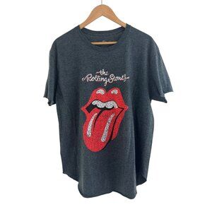The Rolling Stones Vintage Band Tee T-Shirt Womens Size XL‎ Gray Blunt Edges